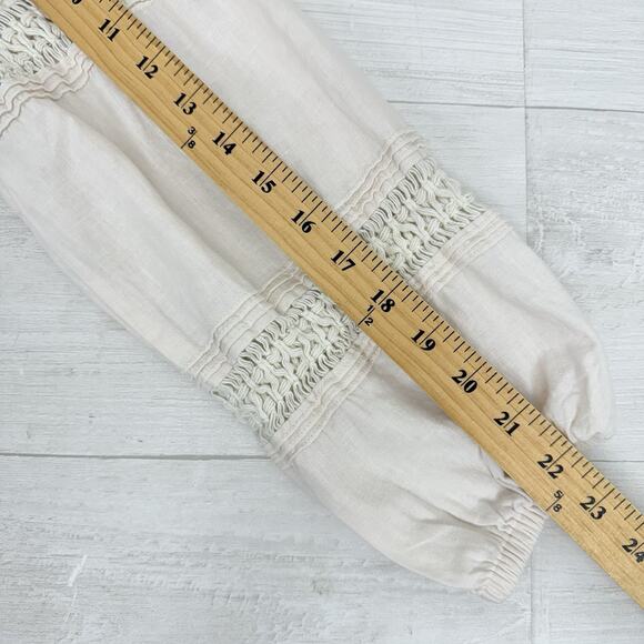 Madewell Peasant Top XS Ivory Linen-Blend Pintuck Boho Bubble Sleeves Babydoll - Picture 13 of 15